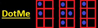 Dotme Logo that displays the name of the game on the left and the word braille in braille on the right.